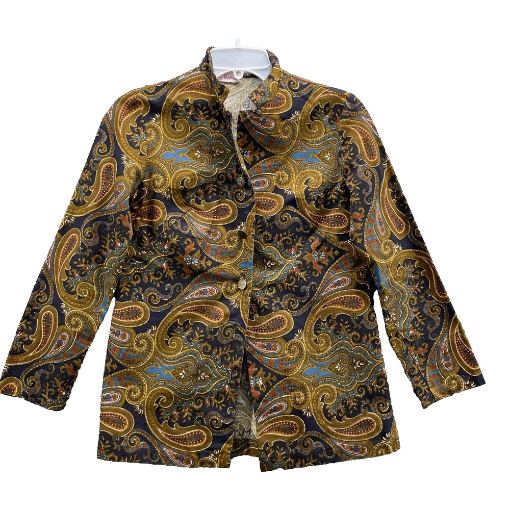 Vintage Aladdin Button Shirt Women's Small Paisley 70's Groovy Whimsigoth Office